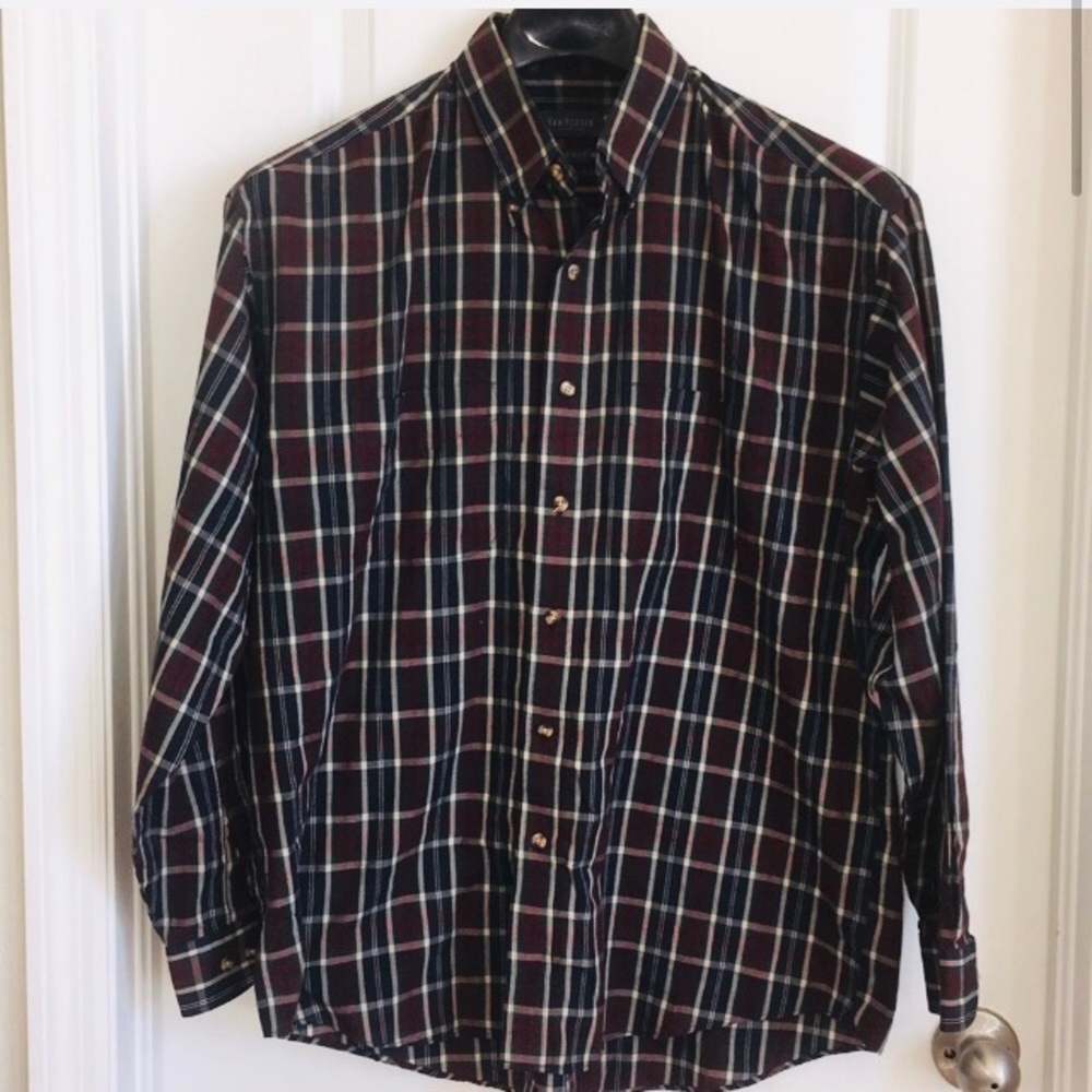 VAN HEUSEN men’s brown checkered button down long sleeve shirt size large